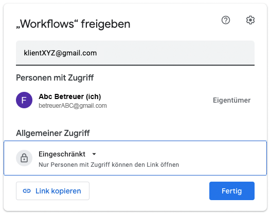 Verzeichnis in Google Drive freigeben